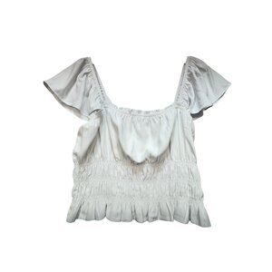 Abercrombie & Fitch Womens Smocked Crop Top Size XL White Ruffle Sleeves Chic